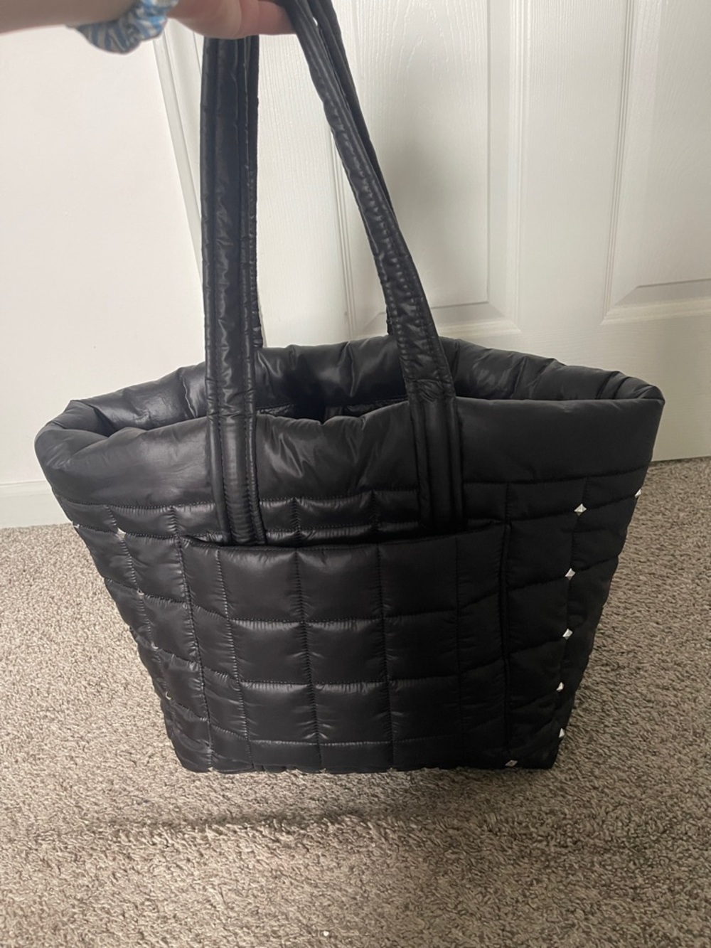 Michael Kors Black Quilted Puffer Tote with Silver Studs - Picture 3 of 7